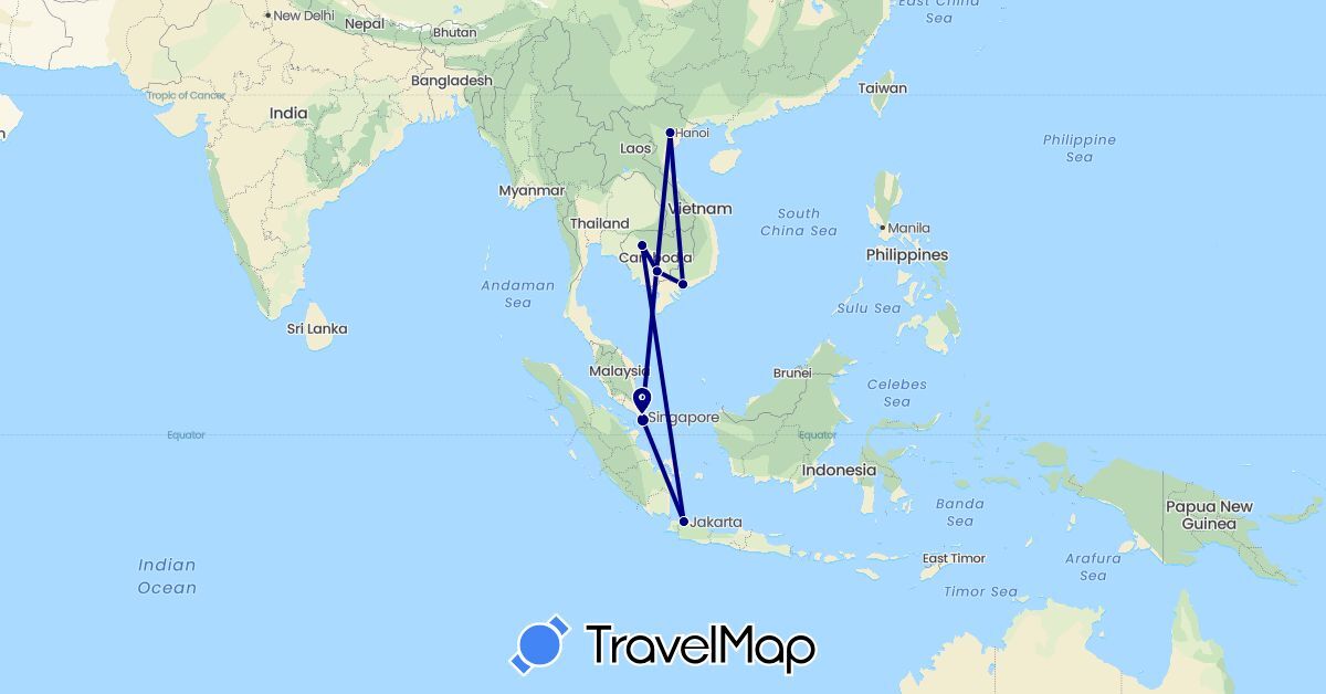 TravelMap itinerary: driving in Indonesia, Cambodia, Singapore, Vietnam (Asia)
